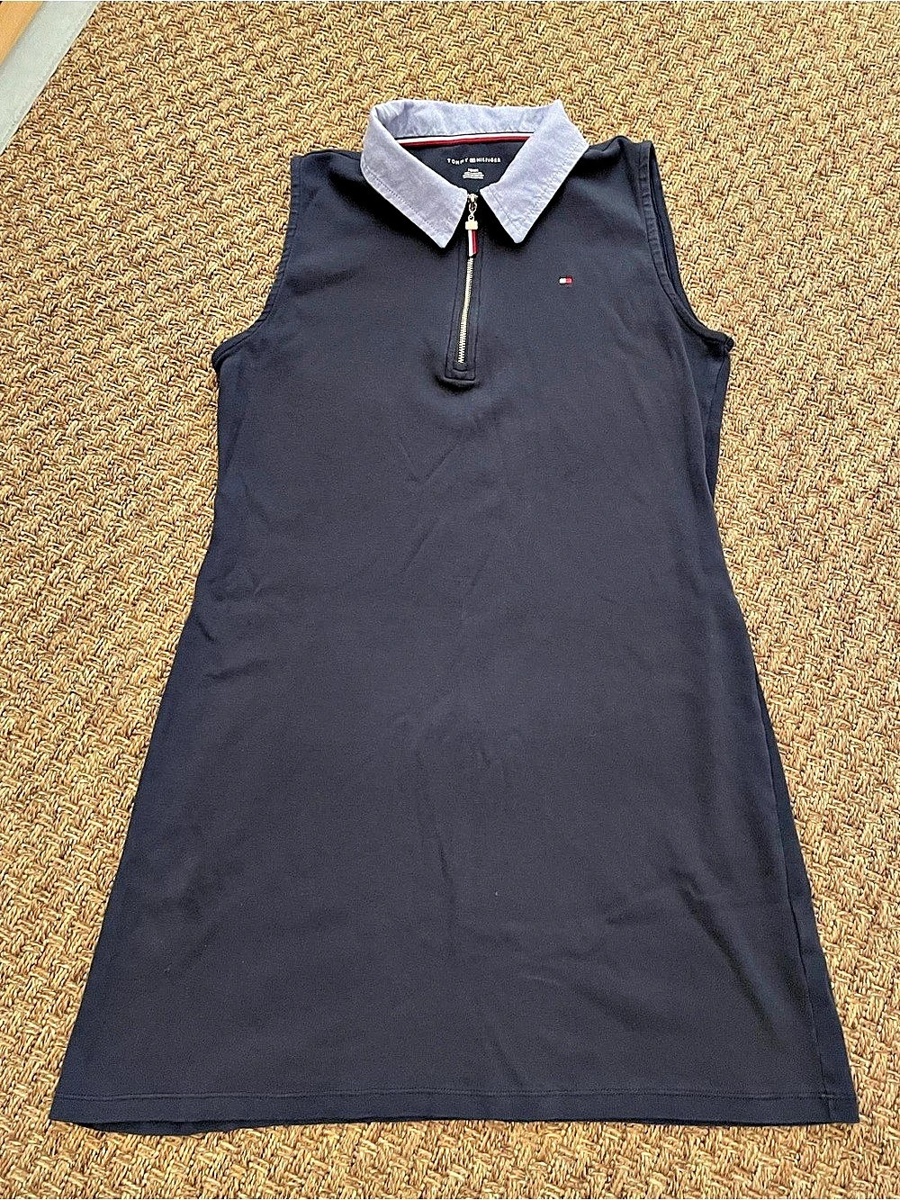 Tommy Hilfiger Sleeveless Quarter-Zip Polo Dress Mini Dress Black & Gray Medium